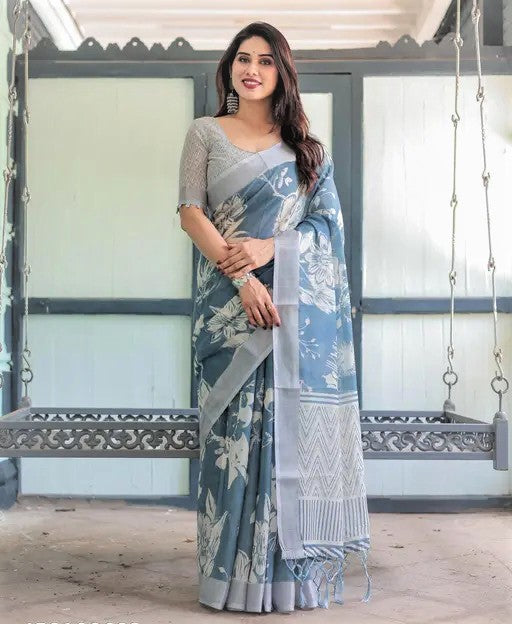 COTTON LILAN DIGITAL PRINT SAREE