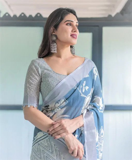 COTTON LILAN DIGITAL PRINT SAREE