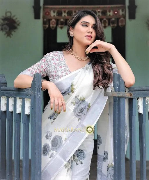 COTTON LILAN DIGITAL PRINT SAREE