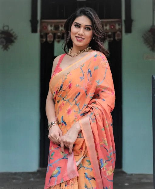 COTTON LILAN DIGITAL PRINT SAREE